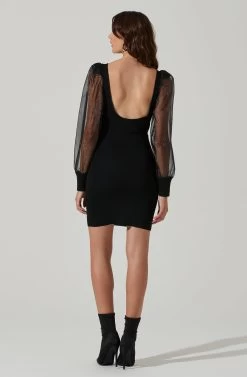 Organza Long Sleeve Mini Dress 13 Organza Long Sleeve Mini Dress -Chic Outfit Shop ADR101464 BLACK 6