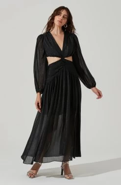 Metallic Twist Cutout Waist Maxi Dress -Chic Outfit Shop ADR101497 BLACK 1 04b736d4 5261 4c56 80cd b061ec795157