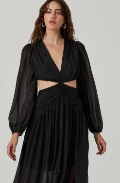 Metallic Twist Cutout Waist Maxi Dress -Chic Outfit Shop ADR101497 BLACK 4 73c816d2 36f6 4ba5 839a 528ceb2ab49a