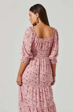 Floral Smocked Waist Tiered Midi Dress 10 Floral Smocked Waist Tiered Midi Dress -Chic Outfit Shop ADR101527 PINKFLORAL 5 5
