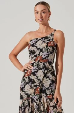 Emmylou Floral One Shoulder Midi Dress -Chic Outfit Shop ADR101528 BLACKFLORAL 3
