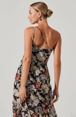 Emmylou Floral One Shoulder Midi Dress -Chic Outfit Shop ADR101528 BLACKFLORAL 4