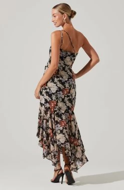 Emmylou Floral One Shoulder Midi Dress -Chic Outfit Shop ADR101528 BLACKFLORAL 5