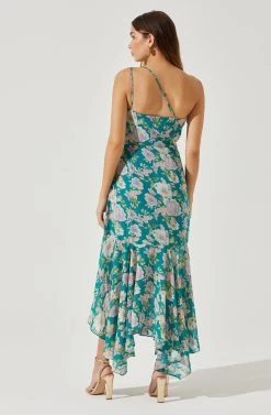 Emmylou Floral One Shoulder Midi Dress -Chic Outfit Shop ADR101528 GREENPURPLEFLORAL 5