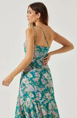 Emmylou Floral One Shoulder Midi Dress -Chic Outfit Shop ADR101528 GREENPURPLEFLORAL 6