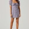 Floral Square Neck Puff Sleeve Mini Dress -Chic Outfit Shop ADR101546 BLUEFUCHSIAFLORAL 1