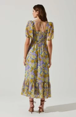 Floral Sweetheart Neck Midi Dress -Chic Outfit Shop ADR101552 GOLDPURPLEFLORAL 6