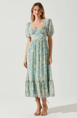 Floral Sweetheart Neck Midi Dress -Chic Outfit Shop ADR101552 GREENBLUEFLORAL 1
