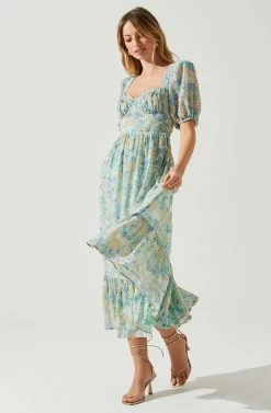 Floral Sweetheart Neck Midi Dress -Chic Outfit Shop ADR101552 GREENBLUEFLORAL 2