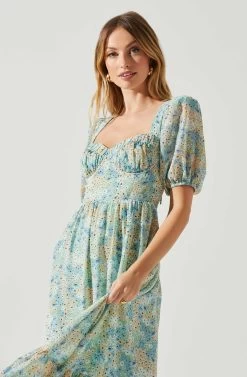 Floral Sweetheart Neck Midi Dress -Chic Outfit Shop ADR101552 GREENBLUEFLORAL 3