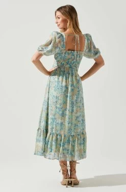 Floral Sweetheart Neck Midi Dress -Chic Outfit Shop ADR101552 GREENBLUEFLORAL 6