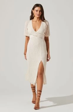 Cross Bust Tie Back Midi Dress -Chic Outfit Shop ADR101563 CREAM 1