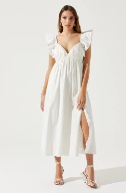 Flutter Sleeve Tie Back Maxi Dress -Chic Outfit Shop ADR101610 WHITE 1
