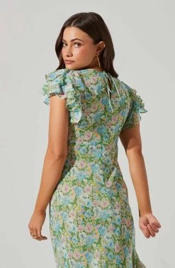 Celestine Floral Ruffle Midi Dress 33 Celestine Floral Ruffle Midi Dress -Chic Outfit Shop ADR101613 GREENBLUEFLORAL 3