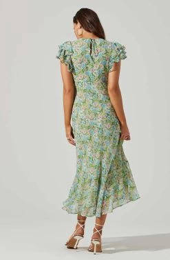 Celestine Floral Ruffle Midi Dress 34 Celestine Floral Ruffle Midi Dress -Chic Outfit Shop ADR101613 GREENBLUEFLORAL 4
