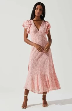 Celestine Floral Ruffle Midi Dress 27 Celestine Floral Ruffle Midi Dress -Chic Outfit Shop ADR101613 PINKREDFLORAL 2