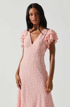 Celestine Floral Ruffle Midi Dress 28 Celestine Floral Ruffle Midi Dress -Chic Outfit Shop ADR101613 PINKREDFLORAL 3