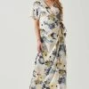 Floral Short Sleeve Wrap Front Maxi Dress -Chic Outfit Shop ADR101628 CHARCOALTAUPEFL 1