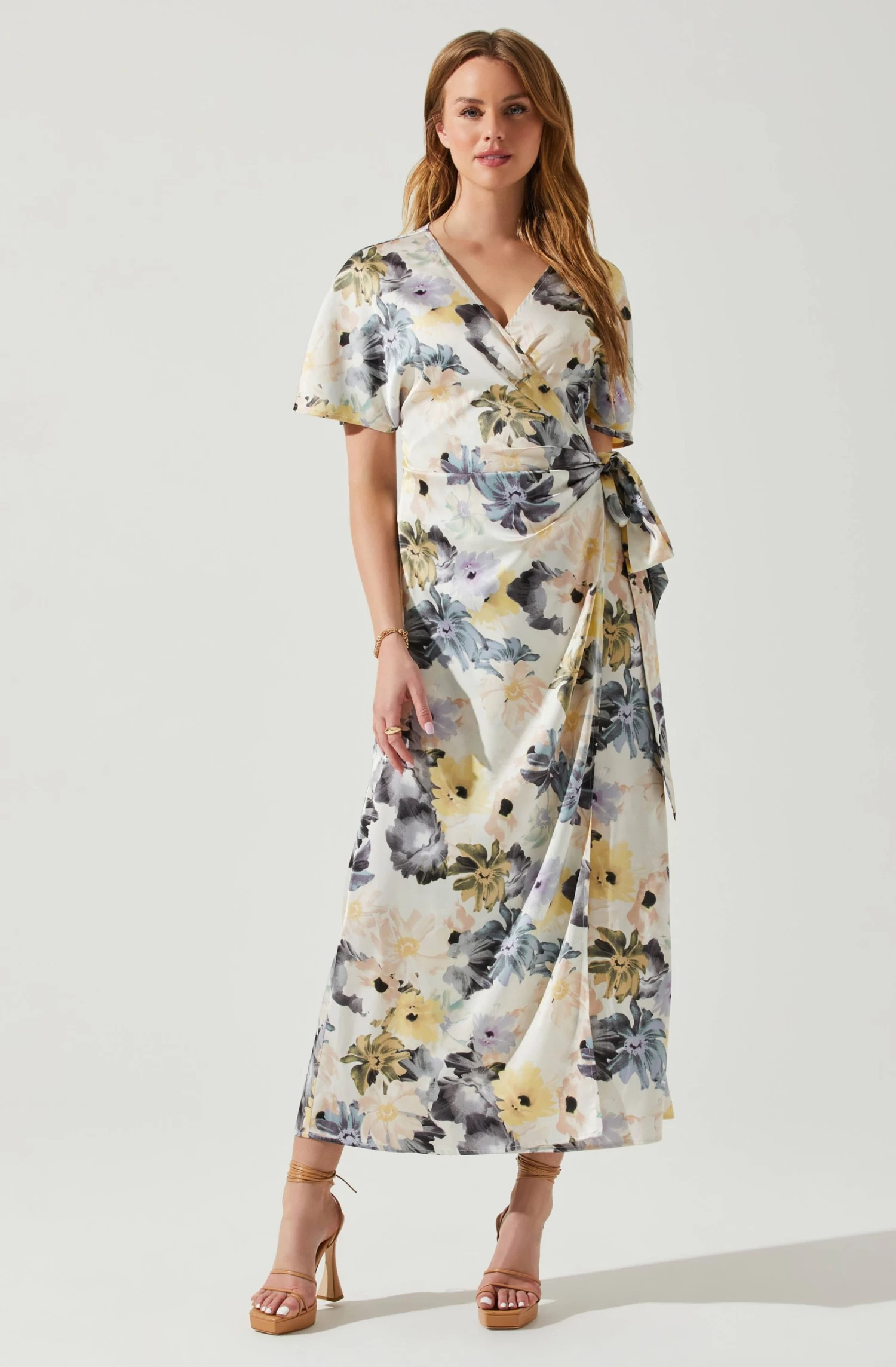 Floral Short Sleeve Wrap Front Maxi Dress 3 Floral Short Sleeve Wrap Front Maxi Dress