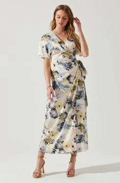 Floral Short Sleeve Wrap Front Maxi Dress 10 Floral Short Sleeve Wrap Front Maxi Dress -Chic Outfit Shop ADR101628 CHARCOALTAUPEFL 2