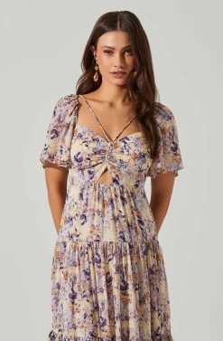 Floral Cinched Bust Cutout Center Midi Dress 16 Floral Cinched Bust Cutout Center Midi Dress -Chic Outfit Shop ADR101632 BLUEMULTIFLR 4