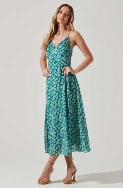 Floral Ruched Bust Midi Dress 10 Floral Ruched Bust Midi Dress -Chic Outfit Shop ADR101663 BLUEFLORAL 1