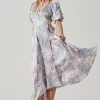 Satin Floral Bubble Sleeve Wrap Midi Dress -Chic Outfit Shop ADR101664 BLUEMULTIFLORAL 2