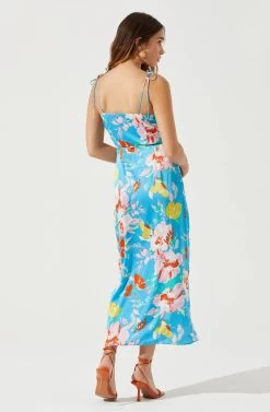 Satin Front Tie Wrap Floral Midi Dress -Chic Outfit Shop ADR101683 CAPRIBLUEFLORAL 5