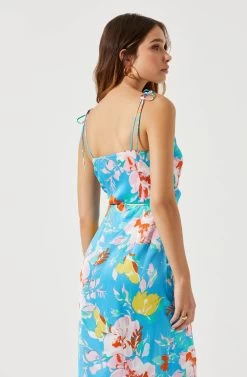 Satin Front Tie Wrap Floral Midi Dress -Chic Outfit Shop ADR101683 CAPRIBLUEFLORAL 6