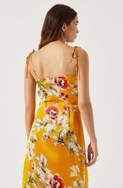Satin Front Tie Wrap Floral Midi Dress -Chic Outfit Shop ADR101683 YELLOWFLORAL 6