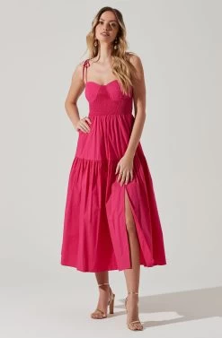 Tiered Smocked Midi Dress -Chic Outfit Shop ADR101693 FUCHSIA 2
