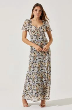 Sweetheart Neck Floral Twist Bust Maxi Dress 22 Sweetheart Neck Floral Twist Bust Maxi Dress -Chic Outfit Shop ADR101729 PAPAYABLACKFRL 1