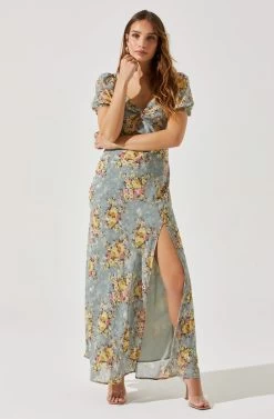 Sweetheart Neck Floral Twist Bust Maxi Dress 34 Sweetheart Neck Floral Twist Bust Maxi Dress -Chic Outfit Shop ADR101729 SLATEBLUEYELLOWFL 2