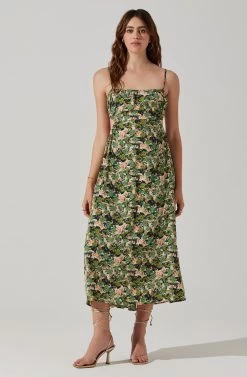 Open Back Floral Midi Dress -Chic Outfit Shop ADR101751 GREENORANGEFLORAL 2