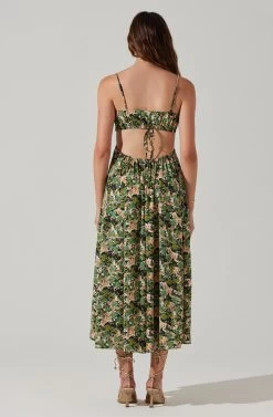 Open Back Floral Midi Dress -Chic Outfit Shop ADR101751 GREENORANGEFLORAL 5