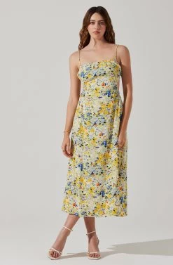 Open Back Floral Midi Dress -Chic Outfit Shop ADR101751 YELLOWBLUEABSTRACT 1