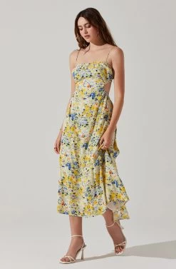 Open Back Floral Midi Dress -Chic Outfit Shop ADR101751 YELLOWBLUEABSTRACT 2