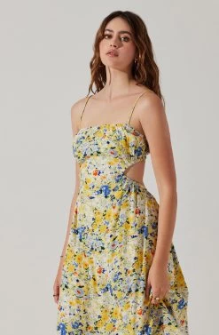 Open Back Floral Midi Dress -Chic Outfit Shop ADR101751 YELLOWBLUEABSTRACT 3