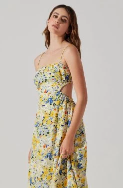 Open Back Floral Midi Dress -Chic Outfit Shop ADR101751 YELLOWBLUEABSTRACT 4