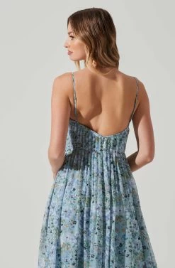 Floral Pleated Midi Dress -Chic Outfit Shop ADR101774 BLUEFLORAL 5