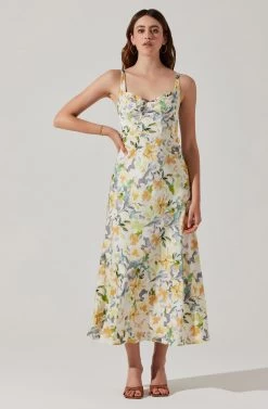 Satin Corset Floral Maxi Dress -Chic Outfit Shop ADR101783 YELLOWCREAMFLORAL 2