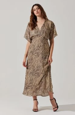 Flutter Sleeve Open Back Midi Dress -Chic Outfit Shop ADR101803 CHARCOALTAUPEABST 2