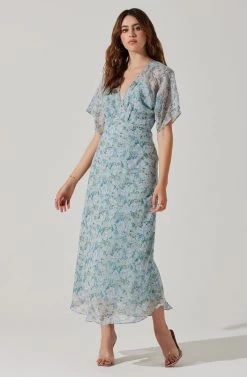 Flutter Sleeve Open Back Maxi Dress 20 Flutter Sleeve Open Back Maxi Dress -Chic Outfit Shop ADR101803 LIGHTBLUEMULTIFRL 2