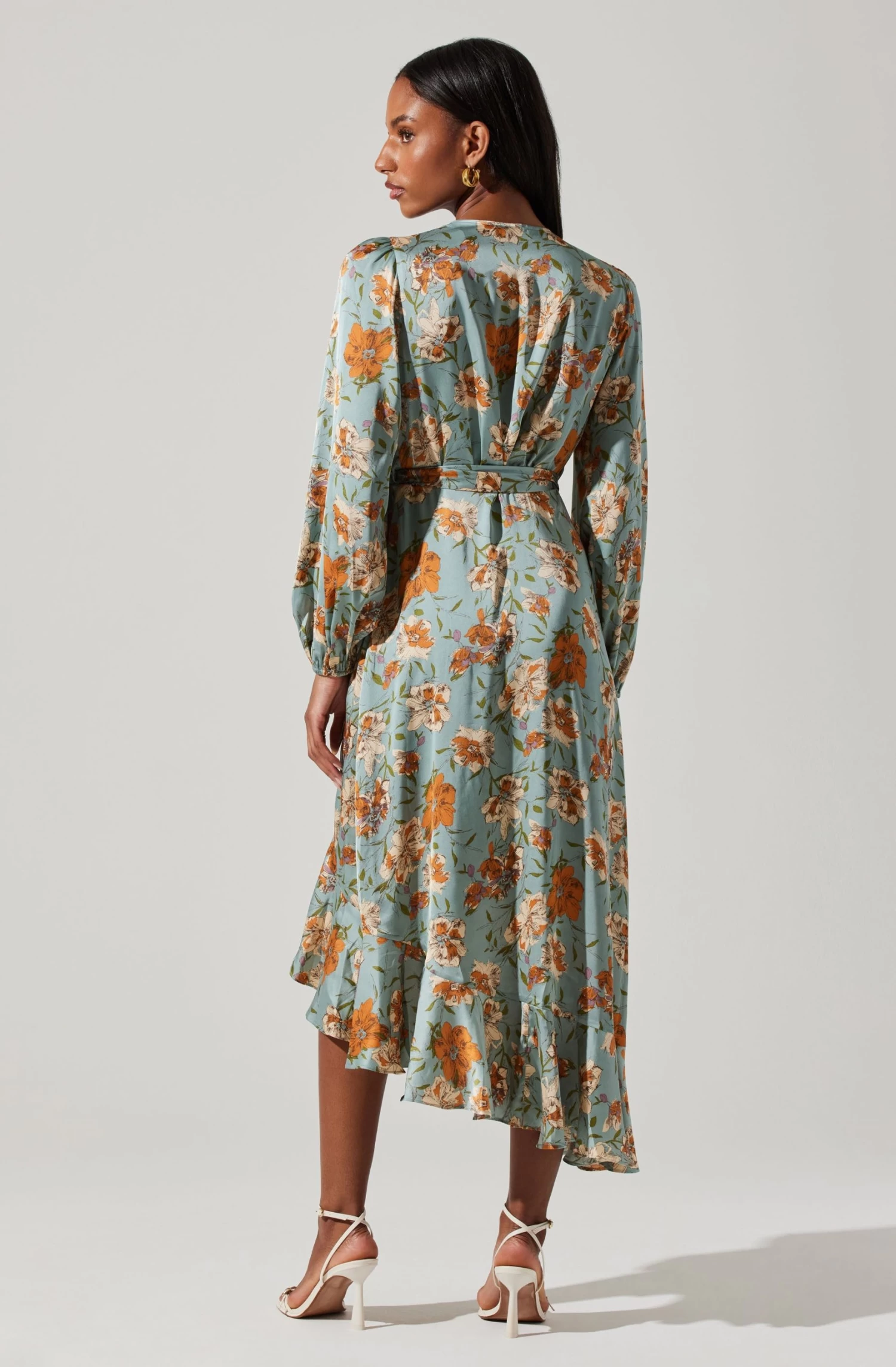 Floral Satin Wrap Long Sleeve Midi Dress 7 Floral Satin Wrap Long Sleeve Midi Dress - Image 5