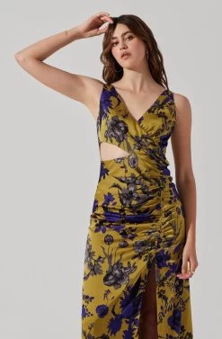 Cutout Ruched Maxi Dress 16 Cutout Ruched Maxi Dress -Chic Outfit Shop ADR101913 CHARTREUSEINDIGOFL 4