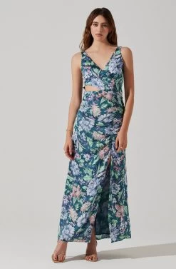 Cutout Ruched Maxi Dress 22 Cutout Ruched Maxi Dress -Chic Outfit Shop ADR101913 TEALPURPLEMULTIFL 1