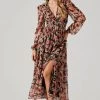 Floral Lace Back Long Sleeve Maxi Dress -Chic Outfit Shop ADR102039 ORANGEBLACKFLORAL 1
