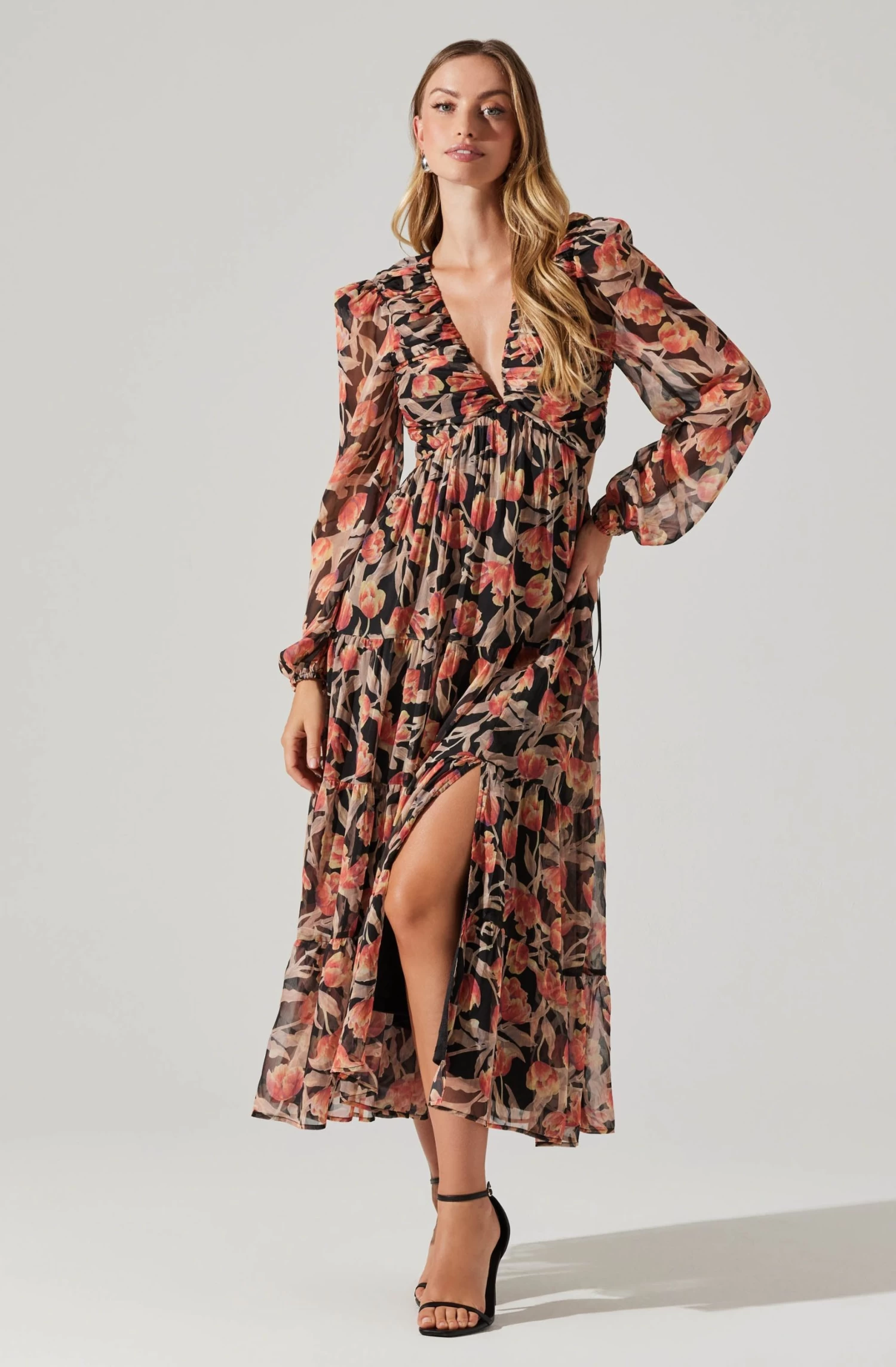 Floral Lace Back Long Sleeve Maxi Dress 3 Floral Lace Back Long Sleeve Maxi Dress
