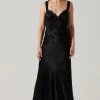 Aeris Satin Lace Trim Maxi Dress -Chic Outfit Shop ADR102254 BLACK 1