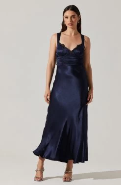 Aeris Satin Lace Trim Maxi Dress -Chic Outfit Shop ADR102254 NAVY 2